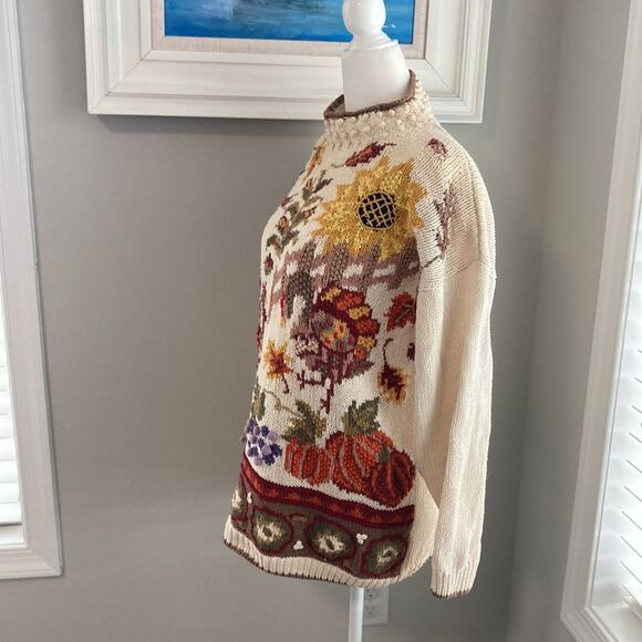 Vintage 90s Beldochpopper Fall Harvest Pumpkin Scarecrow Turtleneck Sweater S - Picture 6 of 14